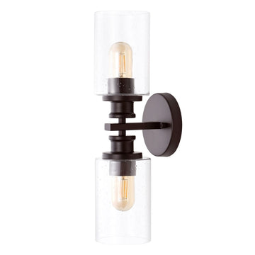Jules Edison 16.5" Cylinder Iron/Seeded Glass Farmhouse Contemporary LED Wall Sconce - JONATHAN Y
